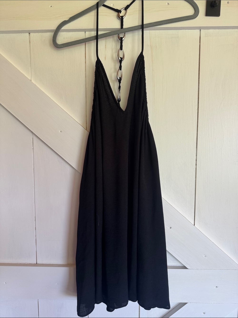 Jonathan Simkhai Black Spaghetti-Strap Mini Dress with Chain Back - Picture 1 of 3